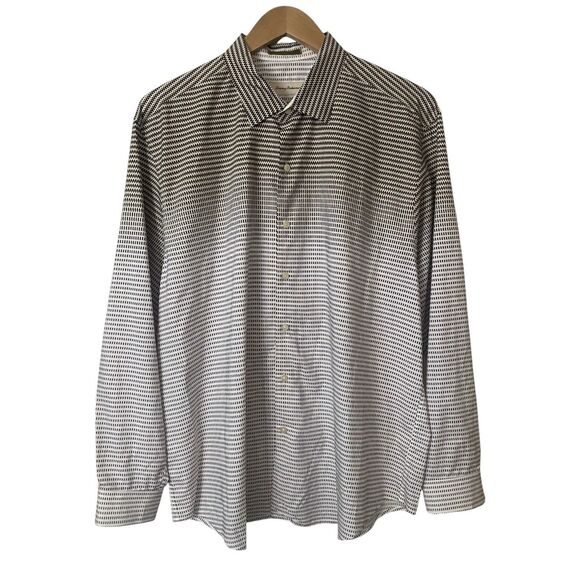 Tommy Bahama Island Modern Fit Mens  XXL Cotton Silk Button Up Shirt Brown White - Picture 2 of 13